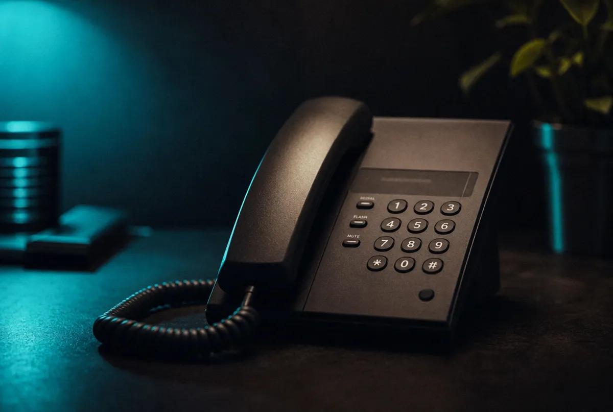 Telefon im türkisen Akzentlicht, diskret
