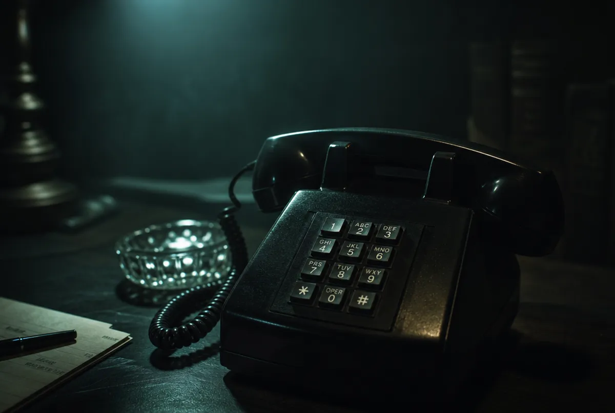 Telefon im dämmrigen Türkislicht mit tiefen Schatten, heimlich